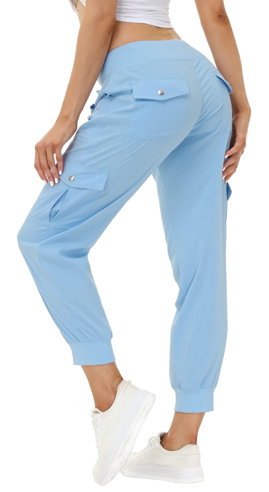 MoFiz Summer Cargo Pants for Womens Quick Dry Outdoor Casual Travel Lounge Hiking Pant Running Joggers Sweatpants with Pockets Wathet 2XL
