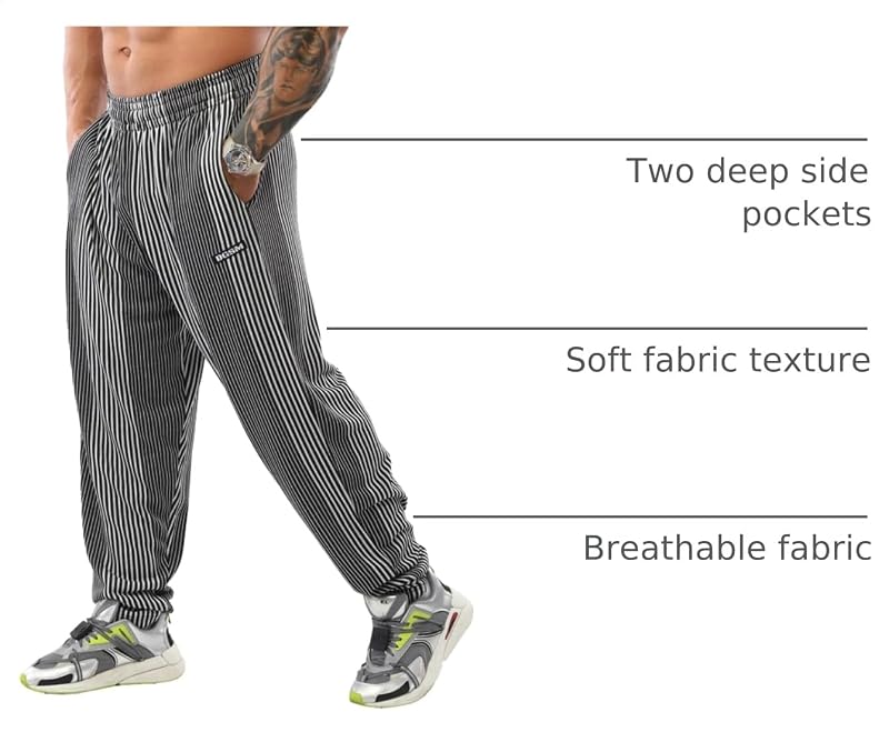 Patterned Large Men's Baggy Sweatpants with Pockets - Loose Fit Gym Pants