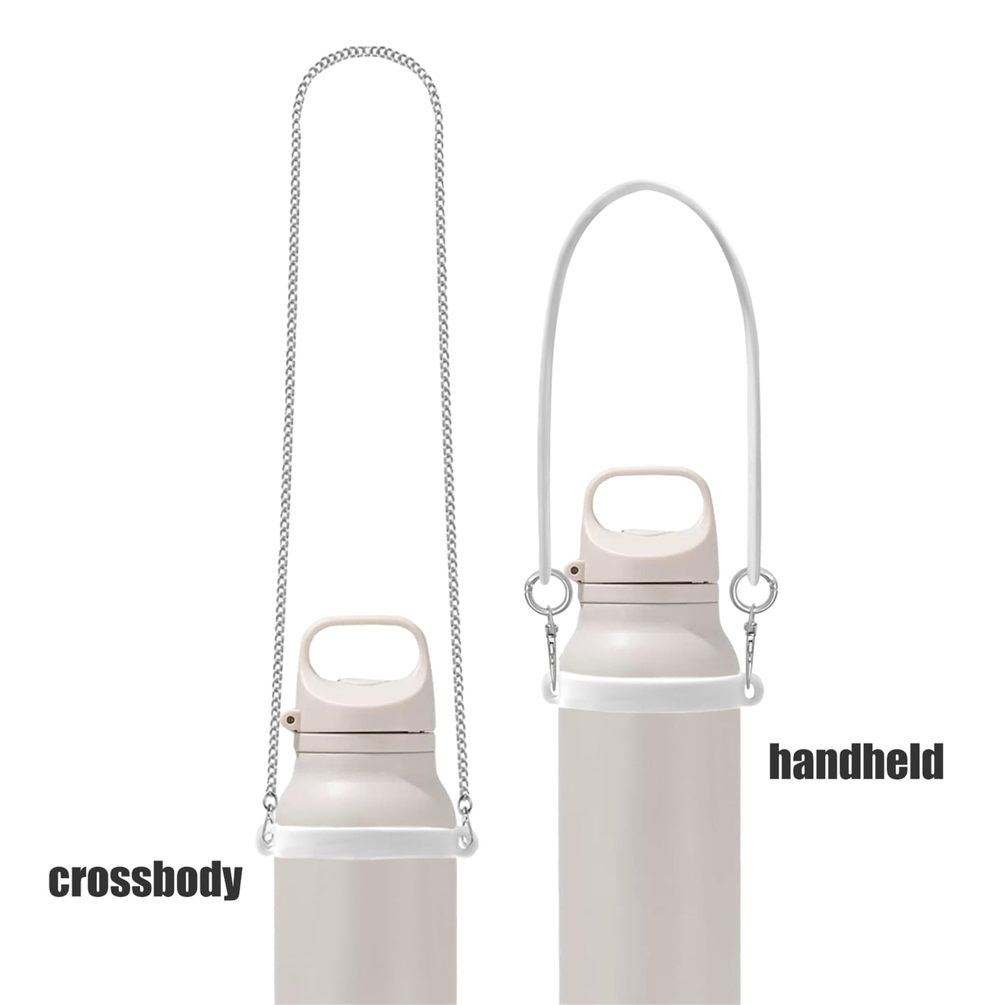 FEVER SEVEN XDSW Universal Water Bottle Carry Strap with Chain - 3-in-1 Silicone Sling, Handle & Holder for 8-40oz Stanley Cup Accessories, Yeti, Owala Tumblers - Hands-Free Cross-Body Design (Water)