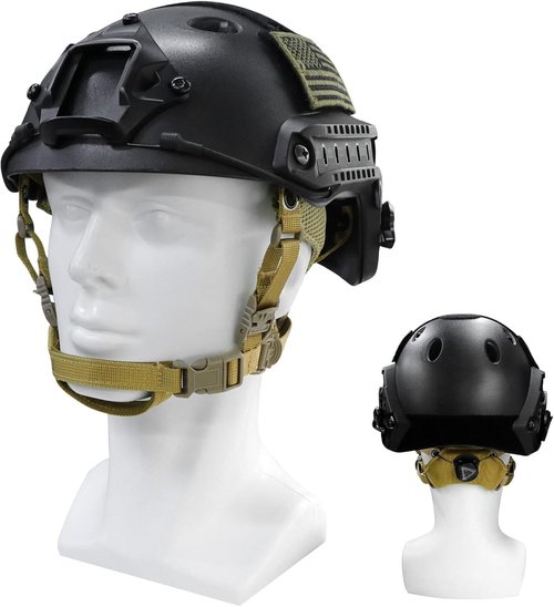 Tactical Helmet Chin Strap Airsoft Helmet Chin Strap 4 Points Adjustable Dial Suspension System Airsoft Military Helmet Replacement Accessory (Tan)