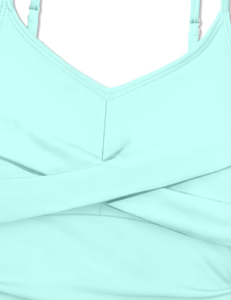 Aulyffo Girls 2-Piece Criss Cross Ruched Tankini Set - A-light Blue, 13-14 Years