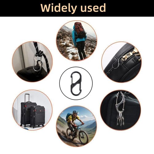 4-Pcs Stainless Steel S Shaped Carabiner Clips, Anti Theft Zipper Locking Clips for Tent, Purse, Backpack, and Luggage (Black 1.26 x 0.55 Inch)