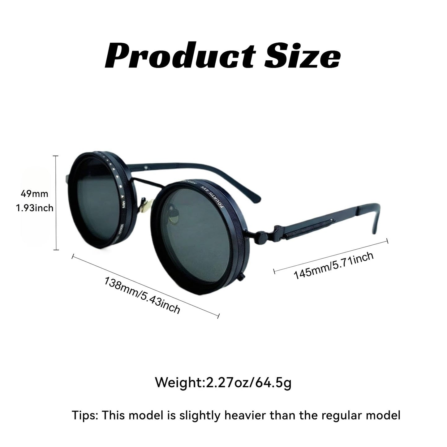 Zentavi Adjustable Tint Polarized Round Sunglasses with Built-in ND Filter, Manual Tint Control for Men's Unique Needs (Black Thick Legs - Black Legs)