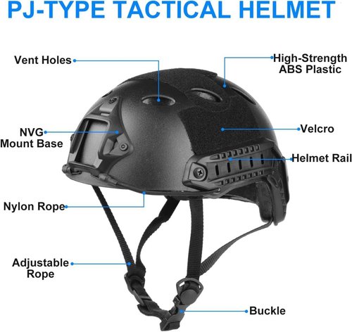 Airsoft Helmet and Full Face Mask, PJ Fast Helmet, Removable Anti-Fog Goggles, Suitable for Paintball, Role-Playing, CS Games