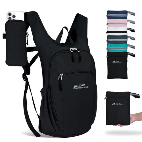 HIGH EXPERIENCE Hiking Backpack 10L/15L Small Daypack Lightweight Packable Travel Foldable Water Resistan for Women Men (Black, 10L)