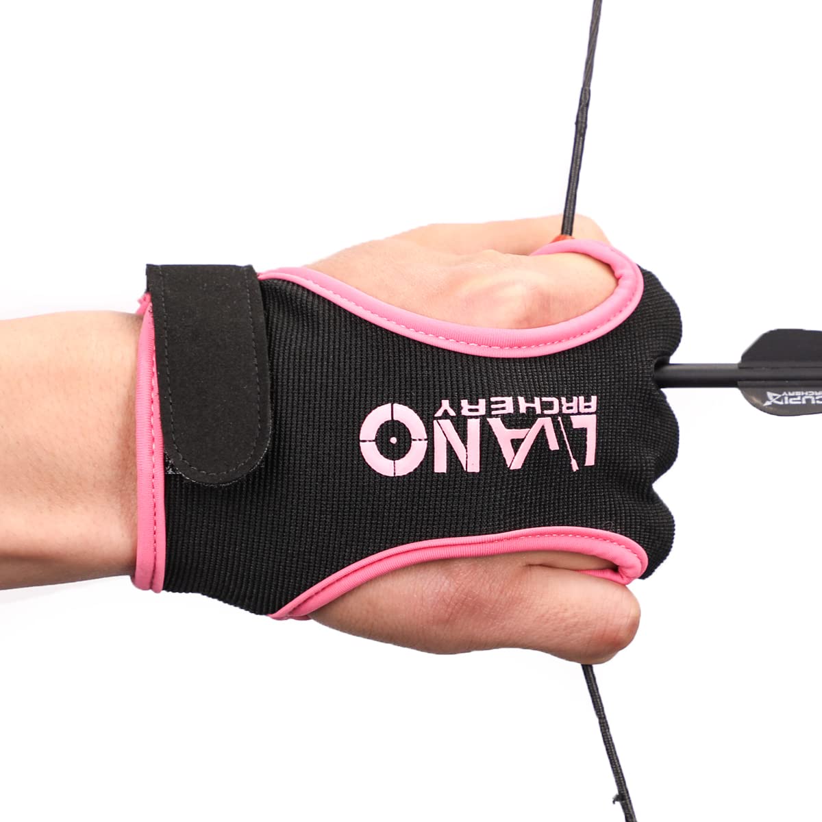 LWANO Archery Gloves Leather Practice Hunting Three Finger Protector for Youth Adult Beginner (Pink, Medium)
