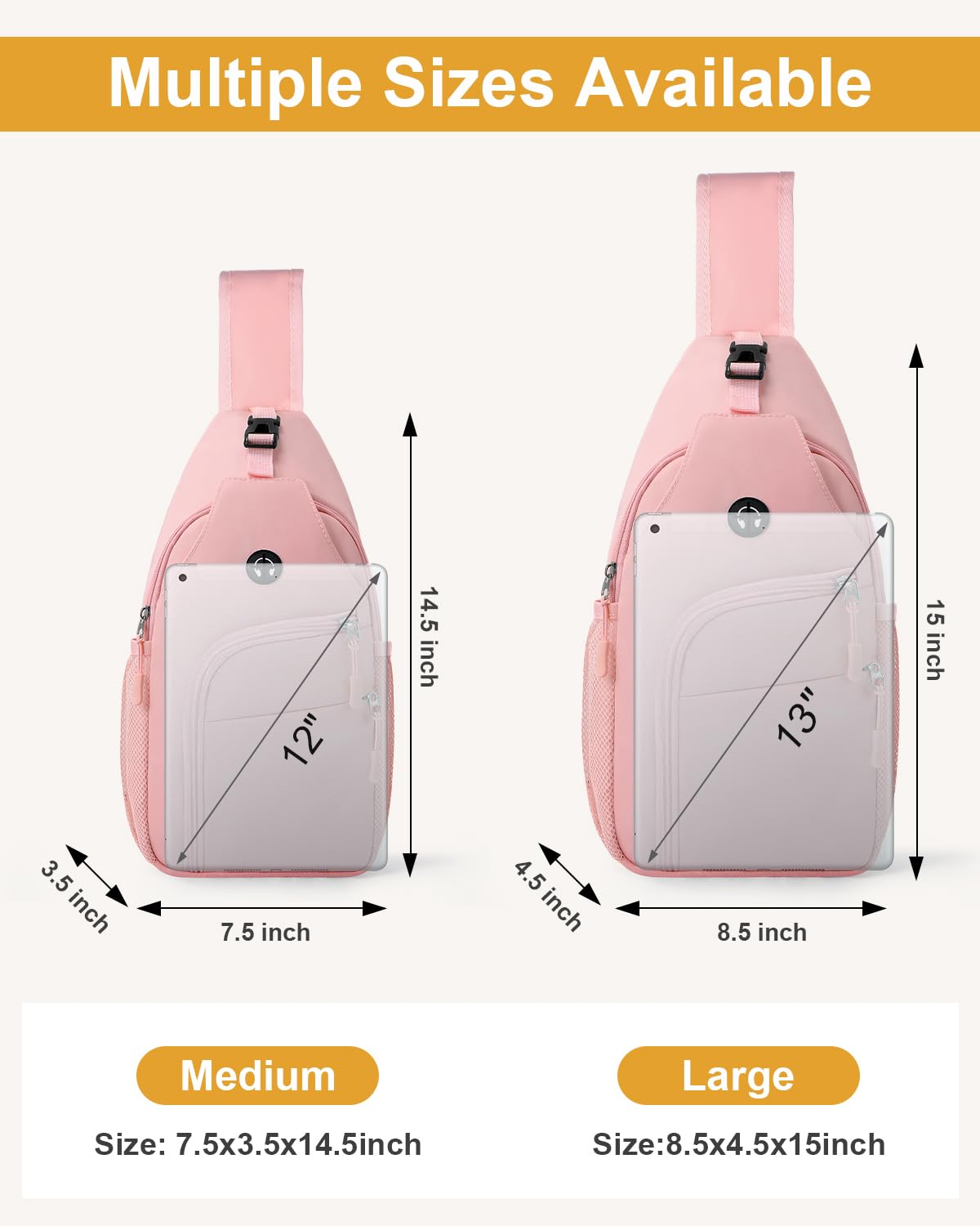 Pritent Crossbody Bags for Women Man Waterproof Sling Bag Backpack Trendy Casual Cross Body Bag with Convertible Shoulder Strap Chest Bag for Camping Hiking Travel Essentials (Pink, Large )