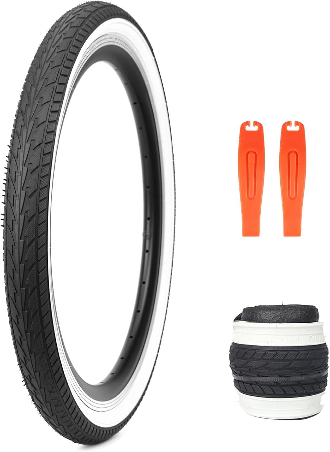 20/24 x 1.75 Inch Bike One/Two Pack Bicycle White Wall Side Black Tires Folding Bead Tires with/Without Inner Tubes Compatible with 20"/ 24" City Bike, Lady Bicycle, Cruiser Bikes, Tricycles