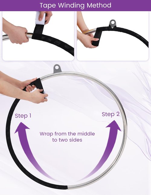 Murago Aerial Lyra Hoop Kit 90cm, 32mm Thick, Maximum Load 460 LBS, Yoga Equipment Set with Hardware Kit for Yoga Dance, Aerial Fitness
