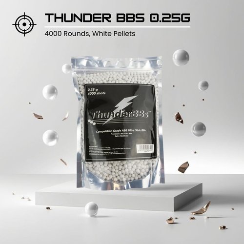 Thunder BBs TBB0.25 Airsoft BBS 0.25G, Competition Grade, White or Off White, 4000 Rounds/Bag