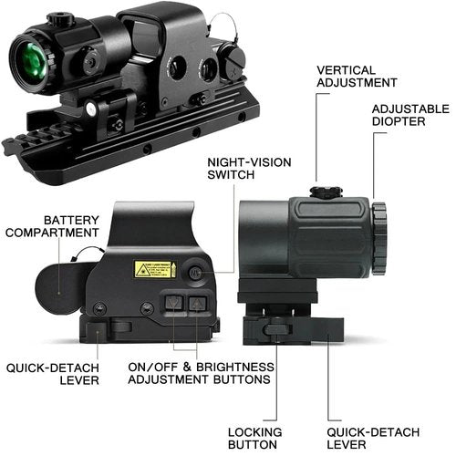 Arc De TP 558 G43 Holographic Reflex Sight Scope with G43 3X Magnifier Combo Built-in Flip QD Mount, Red & Green Dot