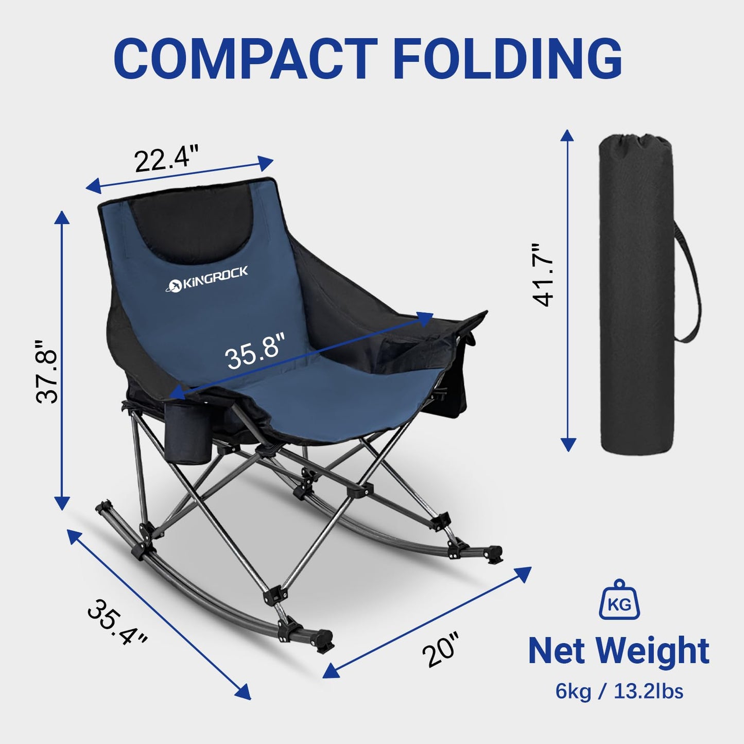 KINGROCK Oversized Rocking Camping Chair with Headrest and Carry Bag, 260LBS Capacity Folding Portable Camp Chairs for Adults, Recliner for Outdoor, Beach, Fishing, Travel, Sports Games,Purple