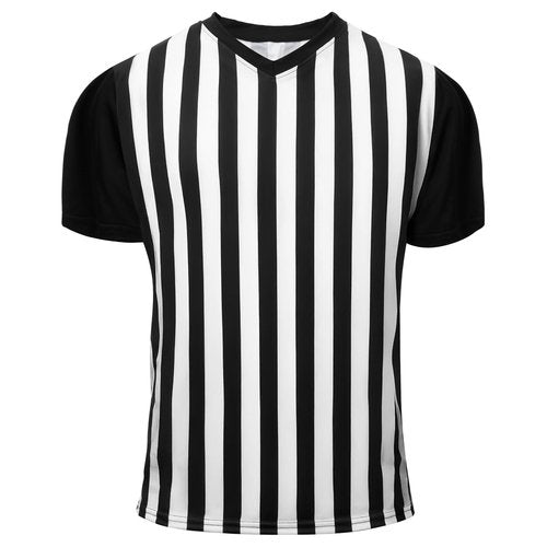 Skicuff Men's Referee Shirt V Neck Umpire Jersey Black Short Sleeve Ref Shirt Costume for Men Women Football Soccer (XL)