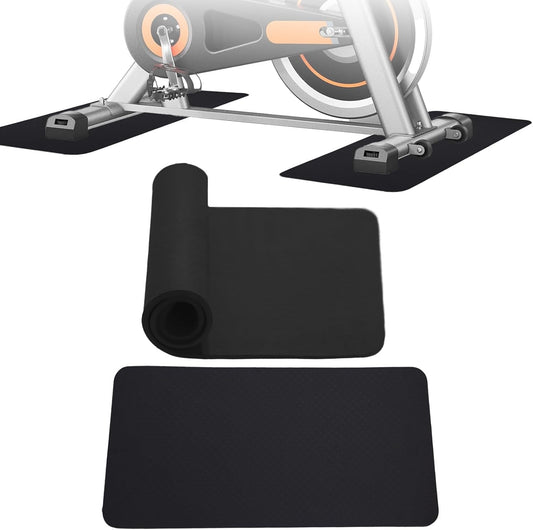 2PCS 0.24" Thick Mat Pads for Peloton Bike & Concept 2 Rower – Non-Slip Compact Floor Protectors for Small Spaces, Home Gym Use on Hardwood, Carpet & Tile, 25"x11.8"