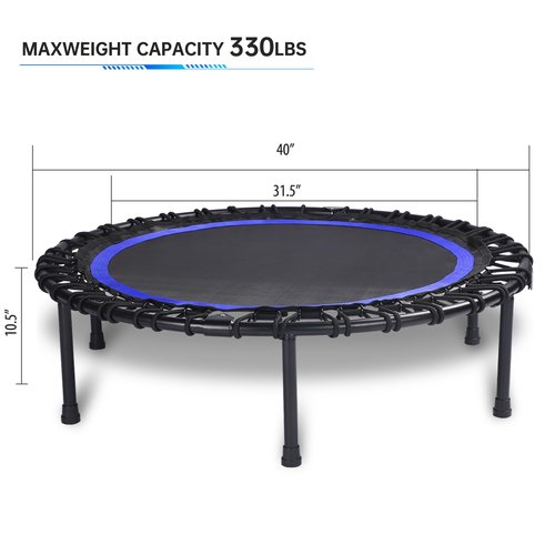 40" Foldable Rebounder Trampoline for Adults - Silent Fitness Bungee Rebounder, Home Exercise Trampoline for Low Impact Cardio, Indoor/Outdoor Portable Workout Trampoline