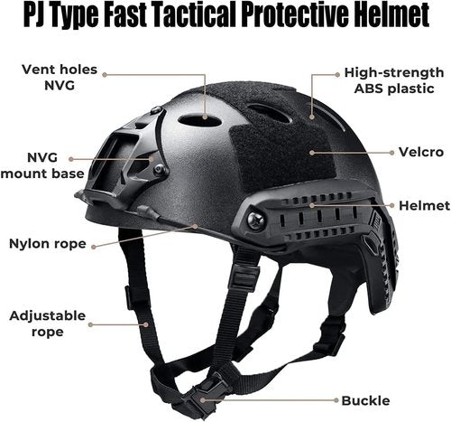 Tactical Airsoft Paintball Fast Helmet, with NVG Mount and Side Rail, CS Cosplay Tactical Gear Black Helmet