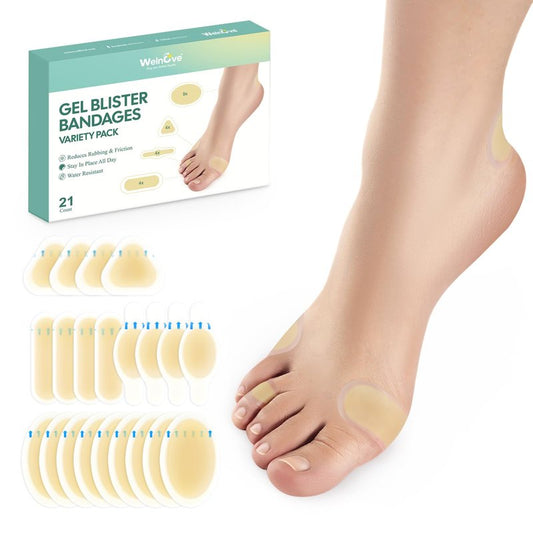 Gel Blister Bandages Blister Pads - Welnove Blister Cushions - Waterproof Hydrocolloid Bandages for Feet, Fingers, Toes, Heel, Moleskin for Blister Prevention (Variety Pack)