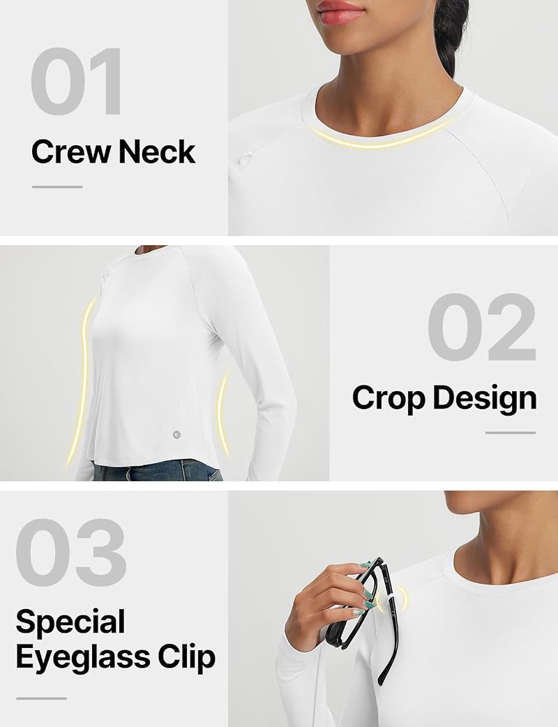 baleaf Women's Sun Shirt Crop Long Sleeve Top - White, Large