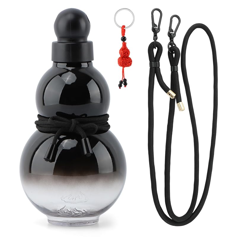 Retro Gourd-Style Water Bottle - Large Capacity, Durable PC (Black) - With Rope