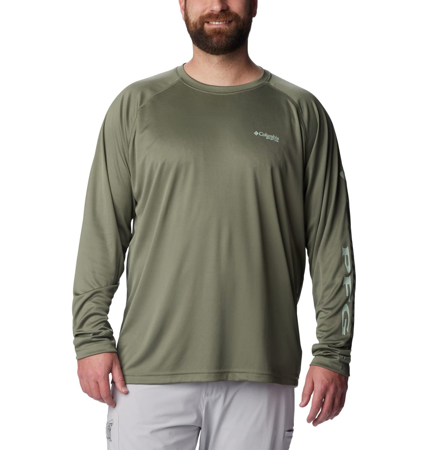Columbia Men's Terminal Tackle Long Sleeve Shirt, Cypress/Cool Green Logo, 2X Tall