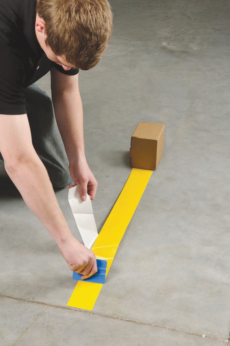 Brady ToughStripe Floor Marking Tape - Yellow, Non-Abrasive Floor Tape - 4" Width, 100' Length for Concrete, Harsh Conditions, Forklift, High Traffic Floors (104372)
