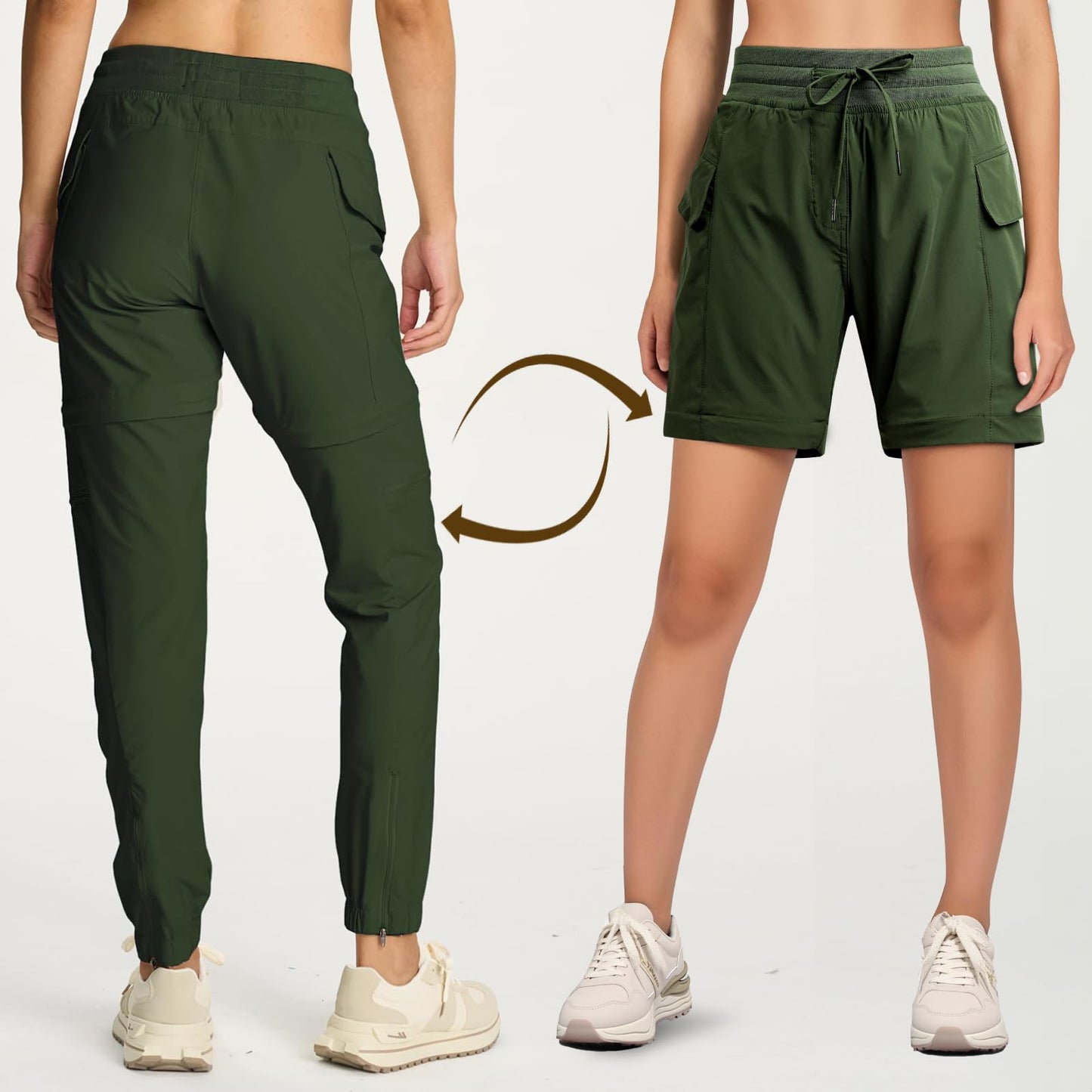 smawell Womens Hiking Pants Quick Dry Cargo Scrub Pants Women Joggers with Pockets Petite Army Green M