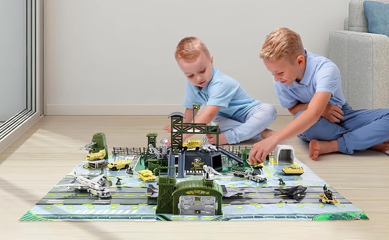 Military Army Playset with Vehicles and 31-Inch Battle Map for Kids 3-5