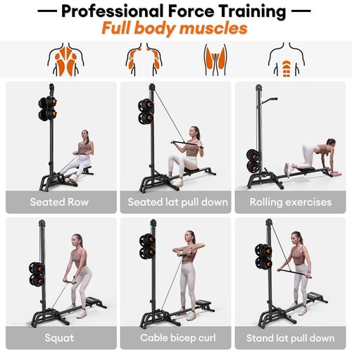 ONETWOFIT Foldable Rowing Machine & LAT Pull Down Machine 2 in 1 Multi-Function Compact Rowing Machine for Home, Low Row Cable Fitness Exercise Max 300lbs