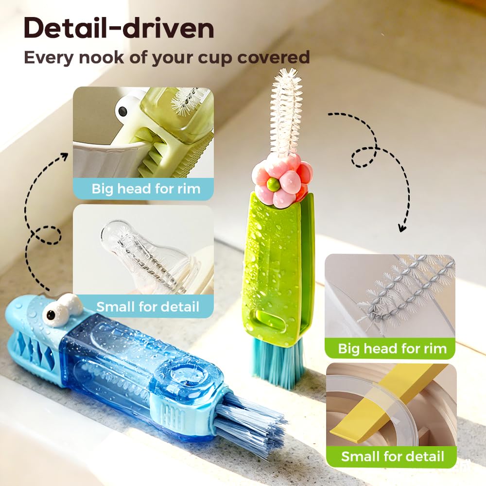 3 in 1 Cup Lid Cleaning Brush, 2026 New Multifunctional Bottle Brush Cleaner, Bottle and Straw Brush Cleaning Set, Crevice Cleaning Brush Tools for Gap Tight Spaces, Home Kitchen Gadgets (2PC B)
