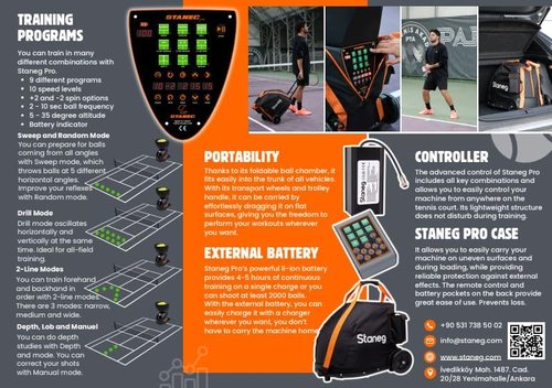 Staneg Pro Tennis Ball Machine – Battery-Powered Portable Launcher with Remote Control | 9 Training Programs | Adjustable Spin & Speed | 150-Ball Capacity