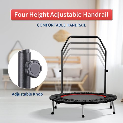 ZENOVA 40" Mini Trampoline, Rebounder Trampoline Foldable Indoor with Adjustable Bar Fitness Rebounder for Adults