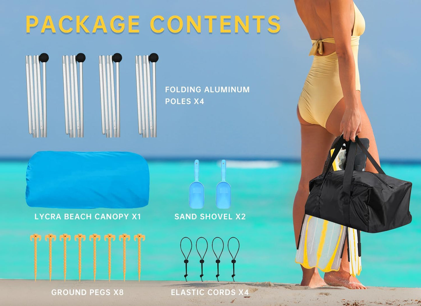 10x10ft Beach Tent Sun Shelter with UPF 50+ UV Protection, Beach Canopy Tent with 8 Sandbags, 4 Stability Poles, 8 Ground Pegs for Camping, Fishing, Picnics, Backyard Fun (Sky Blue)