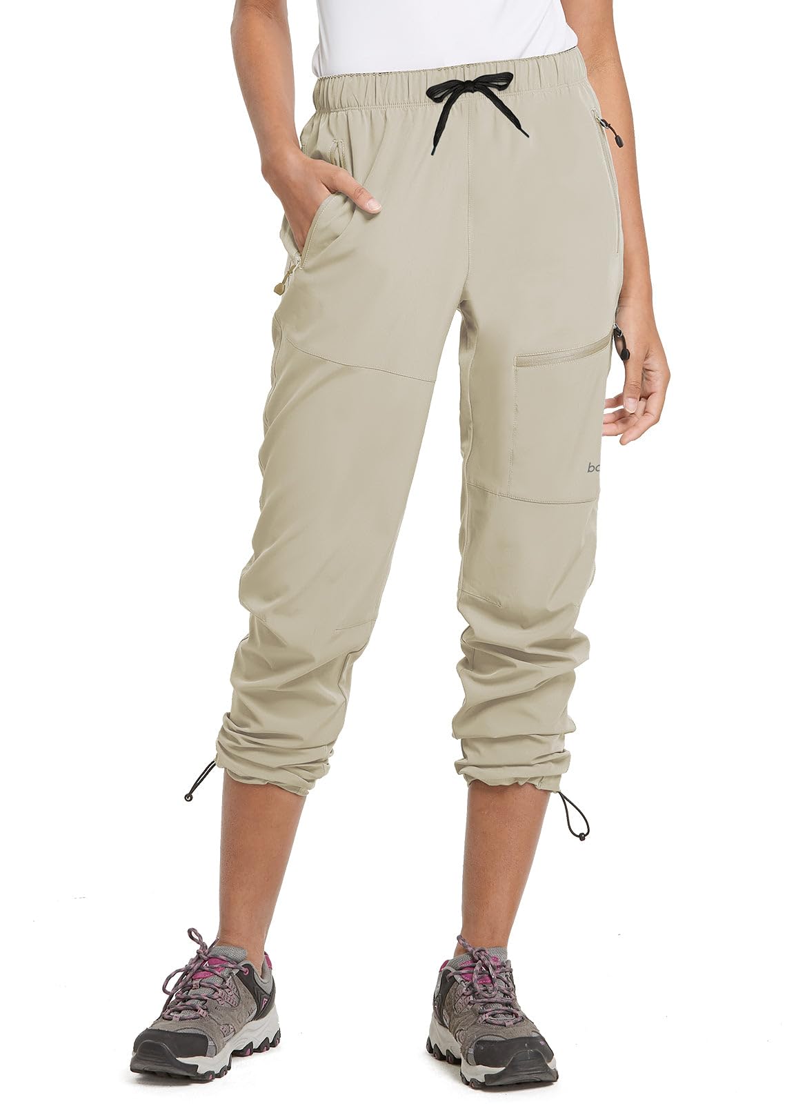 baleaf Women's Hiking Pants Quick Dry Lightweight Water Resistant Stretch Cargo Pants with Zipper Pockets Travel Camping 29''-Suntan 2XL