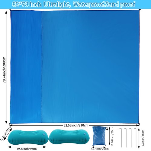 CQSYWQING Beach Blanket Waterproof Sandproof Beach Mat for 2-4 Adults Quick Drying Outdoor Picnic Mat Beach Accessories， Carry Bag – Lightweight Portable for Beach Camping, Picnic. (83in*79in)