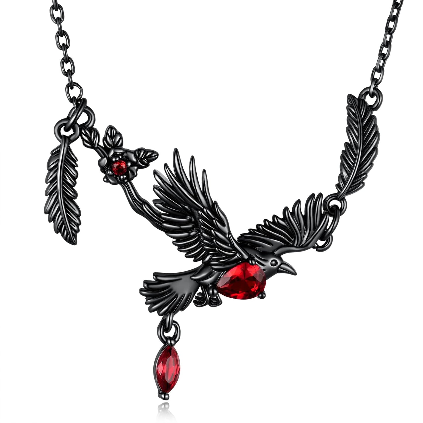 Yorionke Gothic Crow Necklace 925 Sterling Silver Black Raven Necklace Gothic Jewelry Gifts for Women