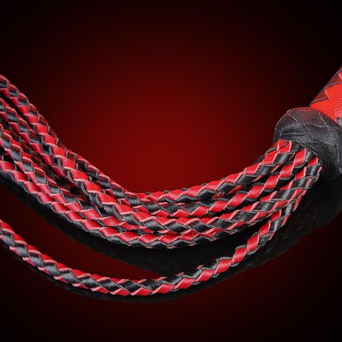 Handwoven Genuine Leather Cat-O'-Nine-Tails Whip | 60cm Total Length with Willow-Leaf Tail | 15cm Hangable Premium Equestrian Whip | Dual Use for Training & Collectors (Red Black)