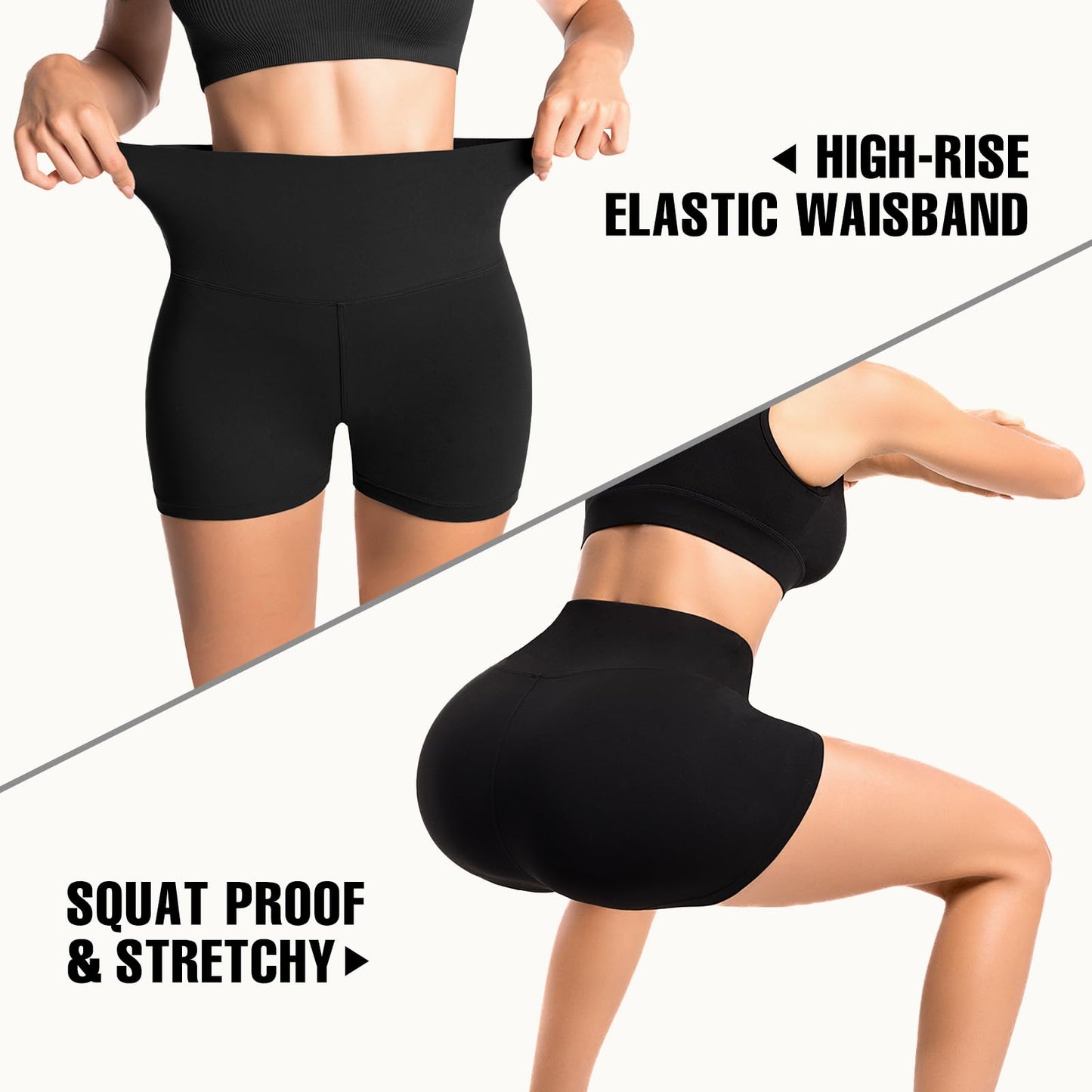Leafigure 2 Pack Womens Biker Shorts with Pockets - 4" High Waisted Yoga Gym Running Workout Booty Shorts Black/Black S-M