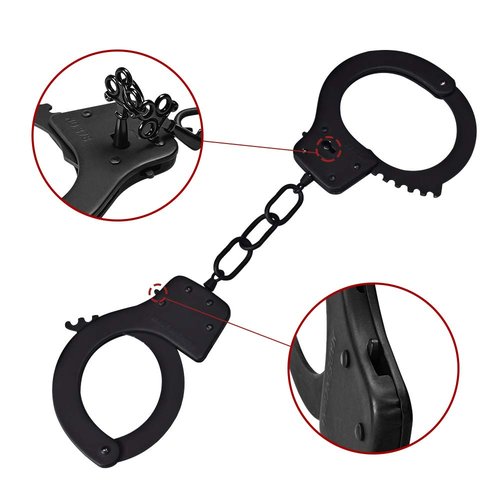 Bedsecret Handcuffs Double Lock Steel Police Edition Professional Grade Handcuffs,Hand Cuffs Cop with Keys-Black