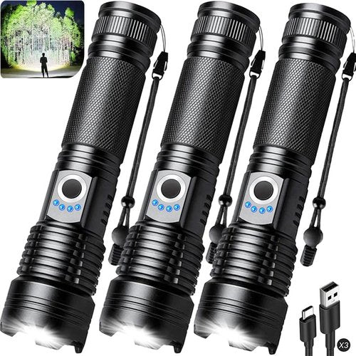 ALSTU 990,000 High Lumens Rechargeable Flashlights - 3 Pack Bright LED Flash Light for Home, 5 Modes Handheld Flashlight for Camping Emergencies
