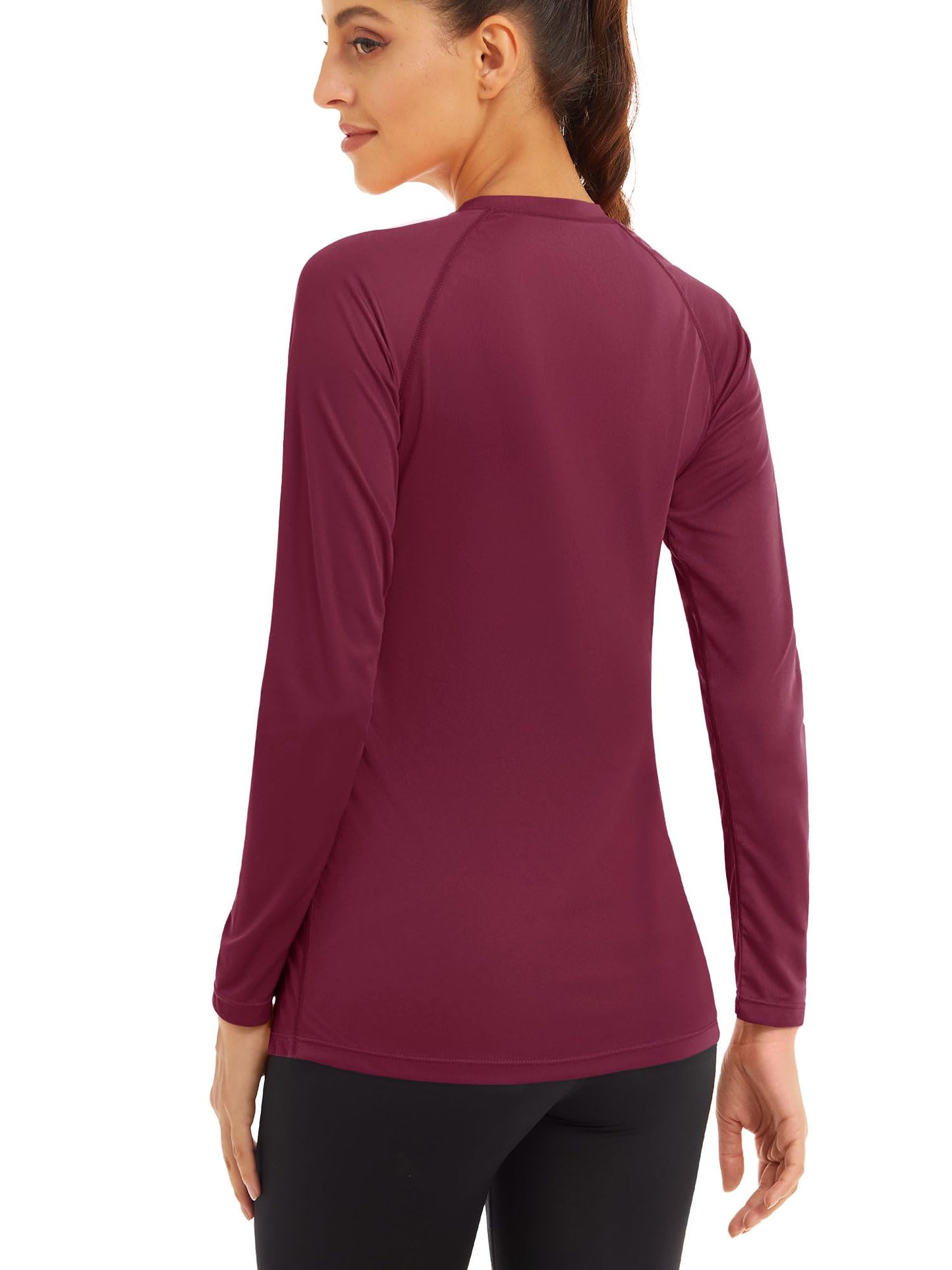 MAGCOMSEN Quick Dry Running Shirts - Lightweight Long Sleeve Summer Tops for Women - Sun Protection & Hiking - Wine Red