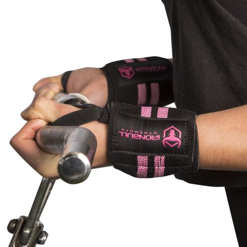 Women Wrist Wraps with Thumb Loops - 12" Professional Grade - Wrist Support Brace and Compression for Cross Training, Weight Lifting, Powerlifting, Strength Training (Black/Pink)