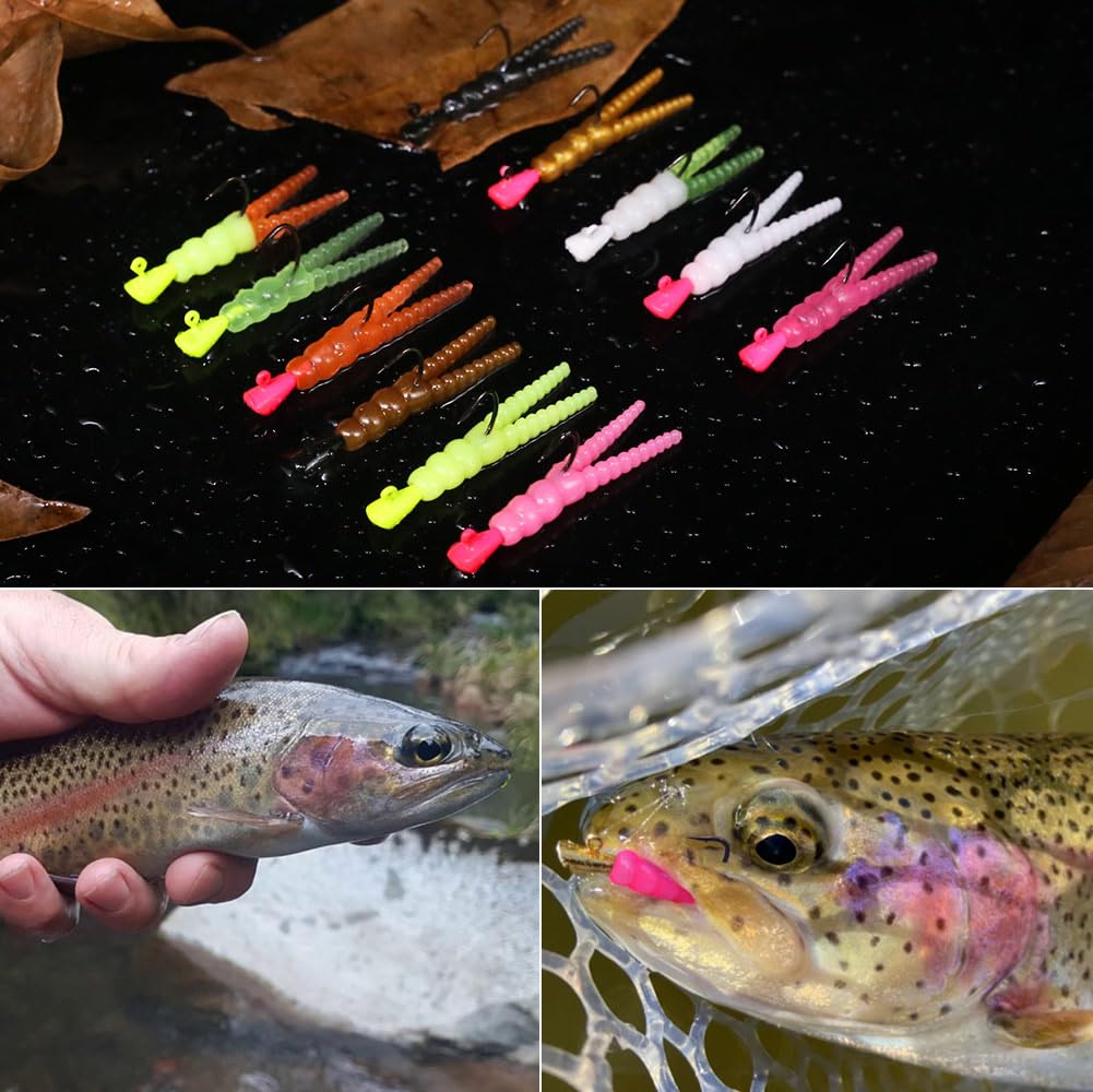 XFISHMAN-Trout-Fishing-Lure-Kit 165-Piece Creek & River Fishing Set with Split Tail Grub Worms, Shad Dart Jig Heads, Floats & Sinkers Ideal for Seasonal Trout Crappie Panfish