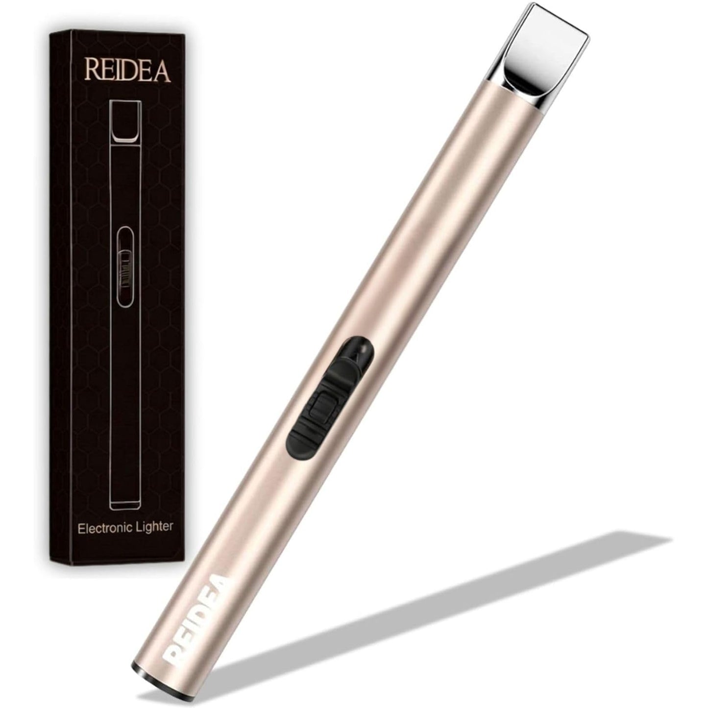 REIDEA Candle Lighter Electronic Arc Windproof Flameless USB Rechargeable Lighter with Safe Button for Home Kitchen, S4, Champagne Gold