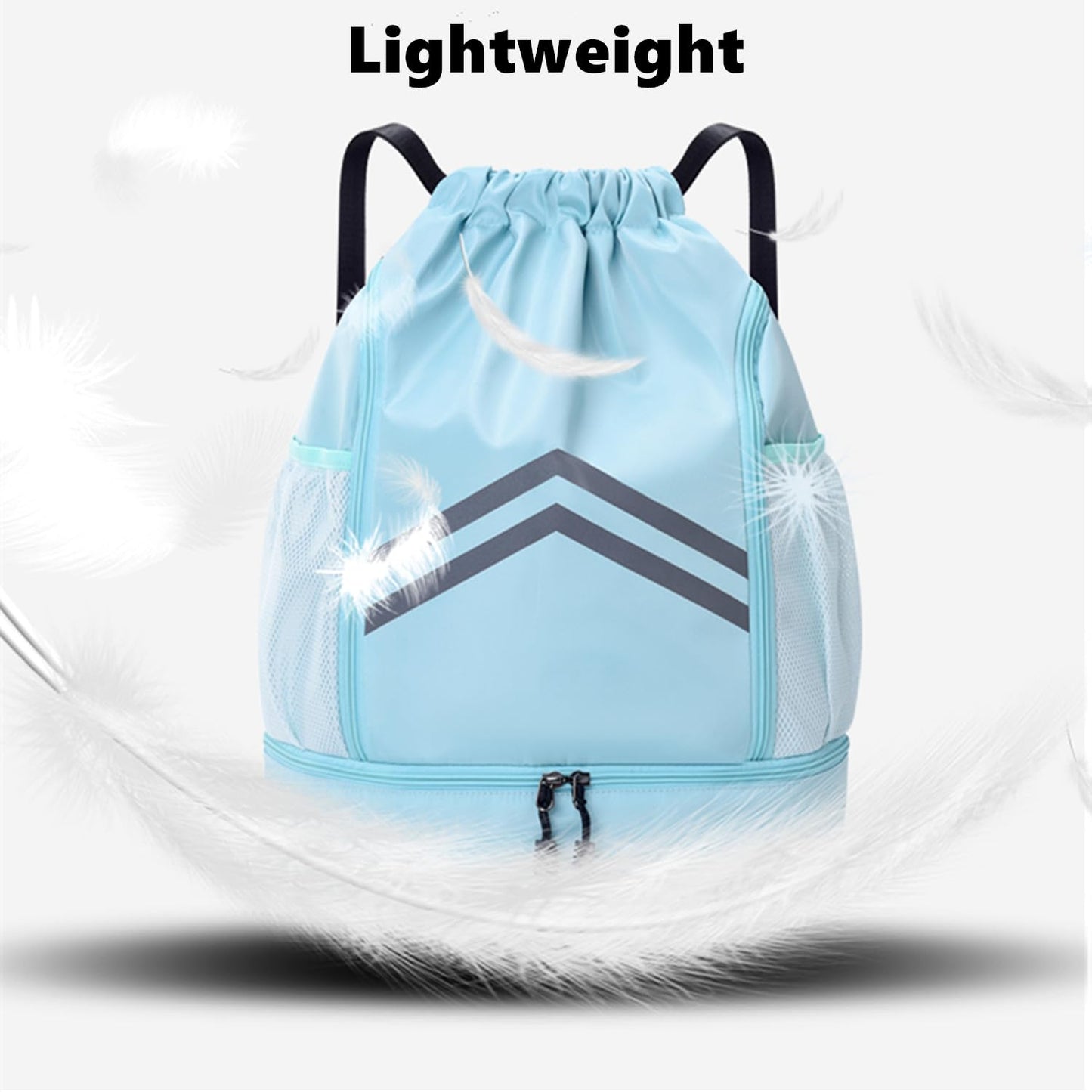 Gbateri Drawstring Backpack - Water Resistant Gym Drawstring Bags with Shoes Compartment and Water Bottle Holder Pockets - String Cinch Bag - Draw String Back Pack with Zipper for Men and Women (Grey)