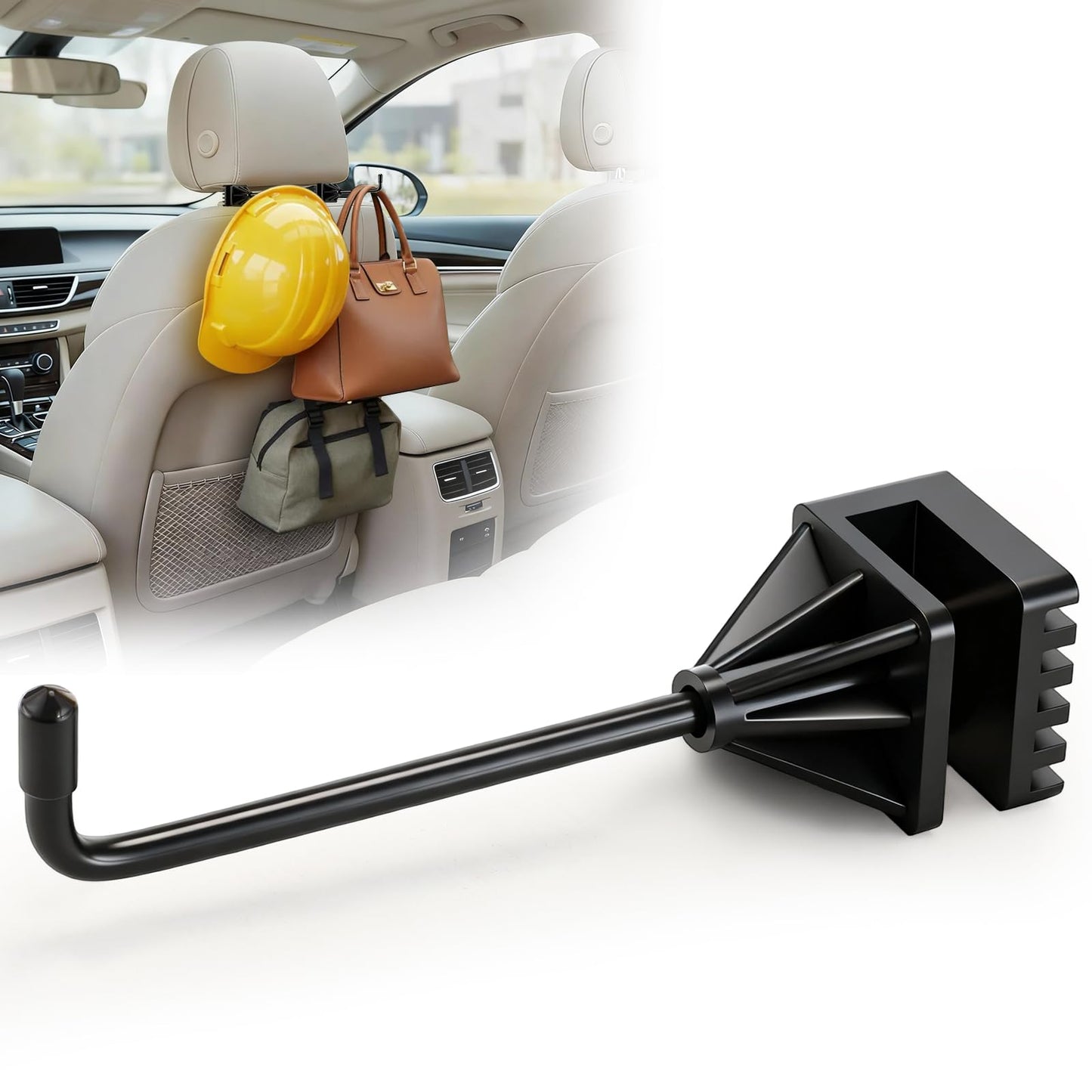 Hard Hat Holder for Truck, Heavy Duty Stainless Steel Hard Hat Accessories, Headrest Hooks for Car Seat, Compact Truck Organizer & Storage, Car Purse Hook for Work Helmets & Gear, Blackon(1pack)