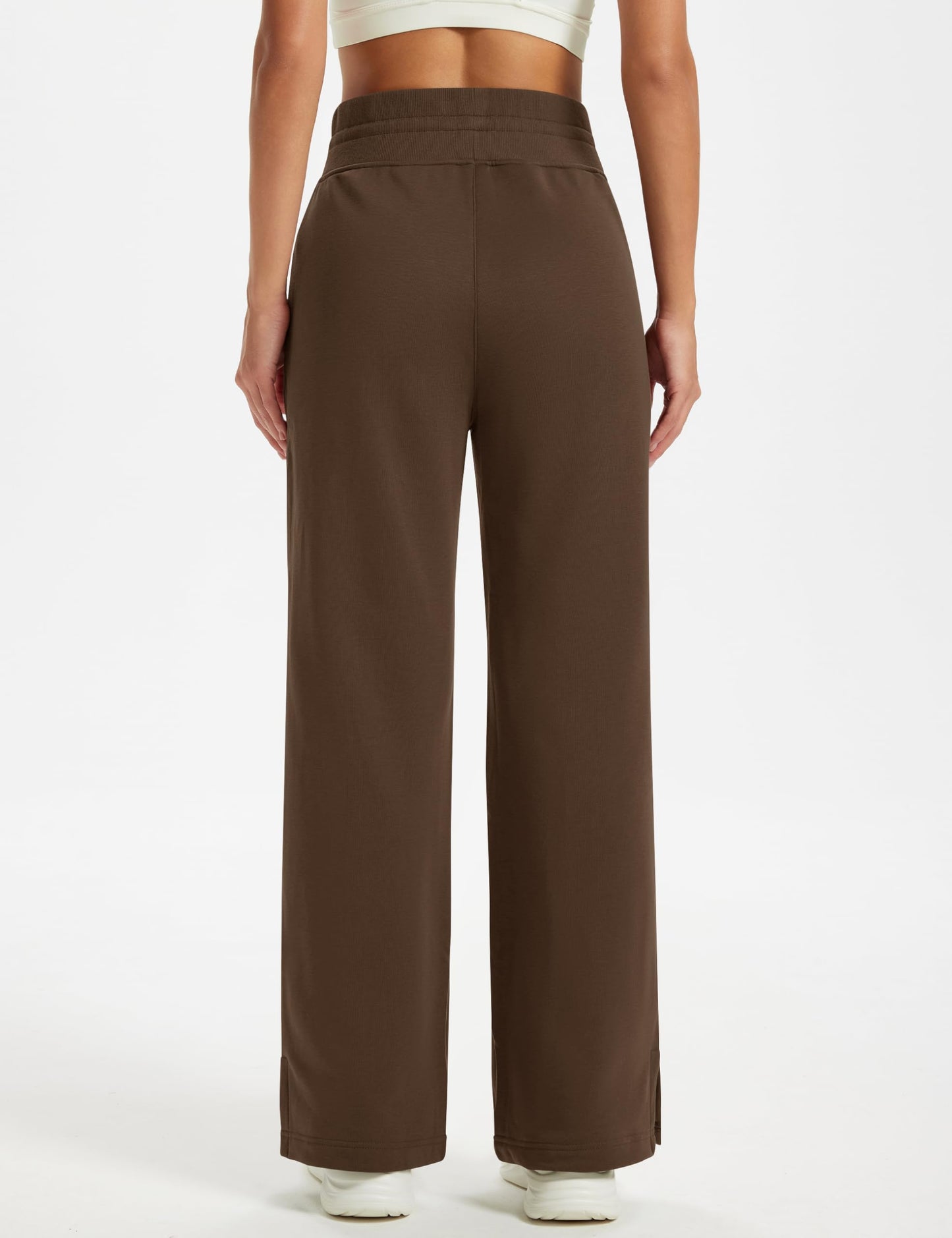 MAGCOMSEN Womens Fleece Lined Sweatpants Wide Leg Winter Warm Thermal Loose Cotton Lounge Pants with Pockets Brown S