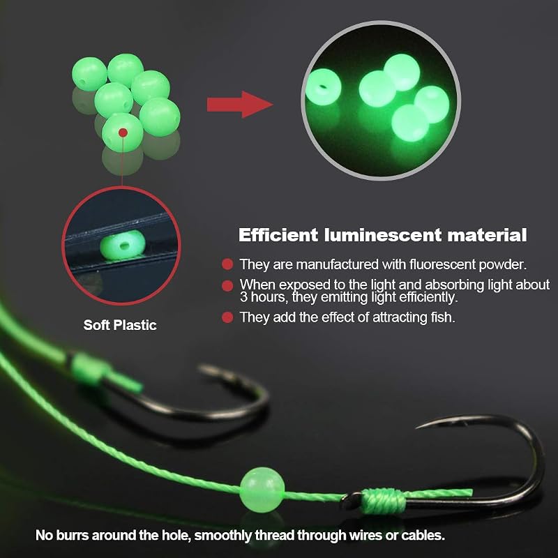 Glow Beads Fishing Kit 1050 Pcs 9 Sizes Luminous Soft Plastic Beads for Night Fishing