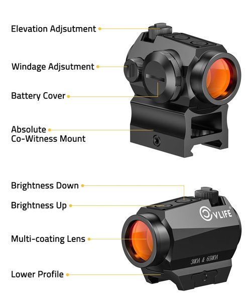 CVLIFE Multiple Reticle 3 MOA Dot & 65 MOA Circle Red Dot, Motion Awake Red Dot Sight, 1x20mm Red Dot Scope Optics with Absolute Co-Witness Riser and Low Mount for 21mm Picatinny Rail