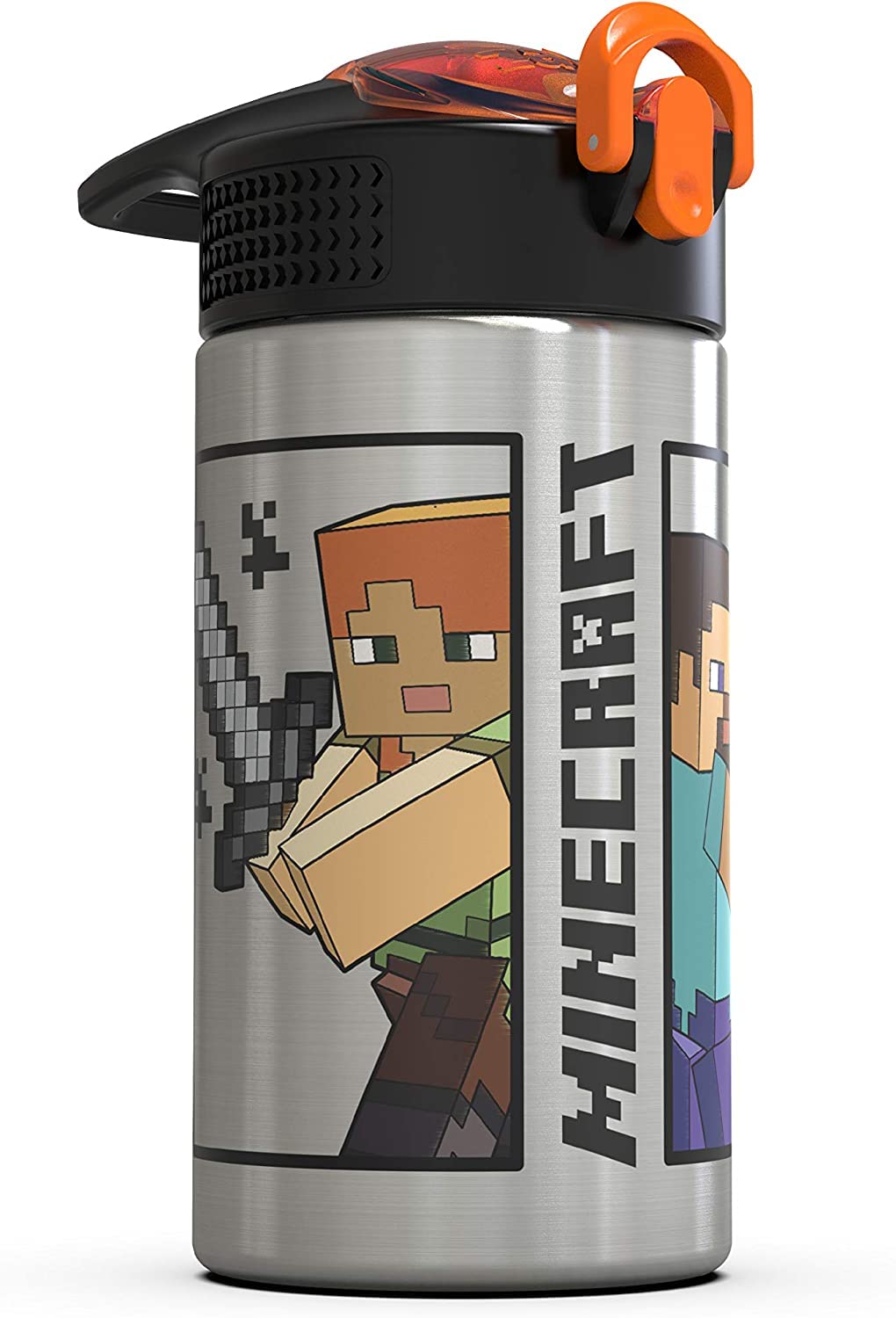 Zak Designs - MICI-V151 Zak Designs 27oz Minecraft 18/8 Stainless Steel Water Bottle with Flip-up Straw Spout and Locking Spout Cover, Durable Cup for Sports or Travel (27oz, Minecraft Creeper)