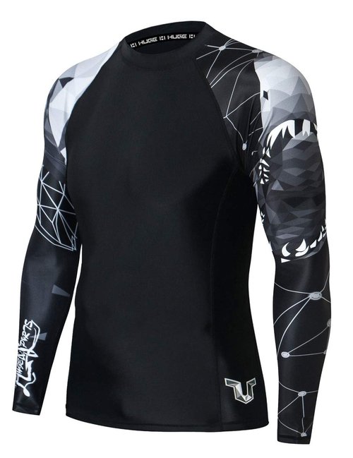 HUGE SPORTS Wildling Series UV Protection Quick Dry Compression Rash Guard (Shark,M)
